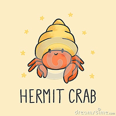 Cute Hermit Crab cartoon hand drawn style Stock Photo