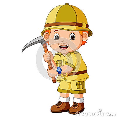 Cute hiker holding axe Vector Illustration