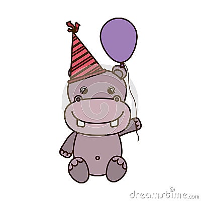 Cute hippo with balloon helium Vector Illustration