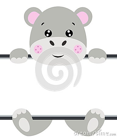 Cute hippo with blank signboard Vector Illustration