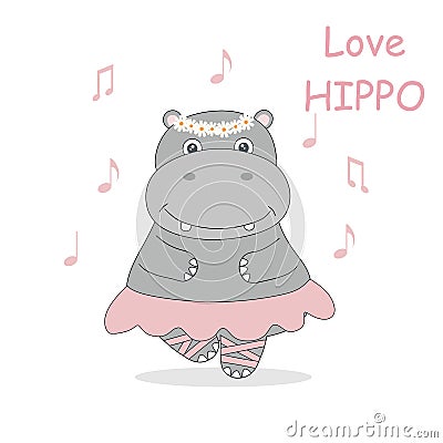 Cute hippo dancing with a music Vector Illustration