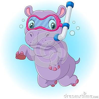 Cute hippo diving Vector Illustration