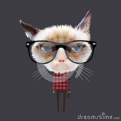 Cute hipster grumpy cat, concept. Vector image Vector Illustration