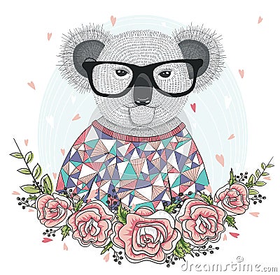 Cute hipster koala with glasses Stock Photo