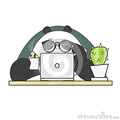 Cute hipster panda character at work. Vector illustration Cartoon Illustration