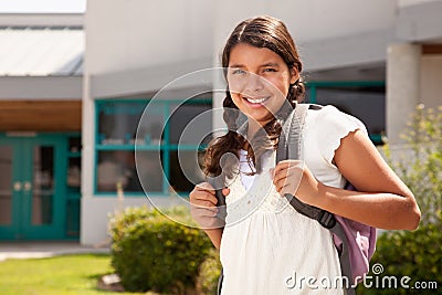 Cute Hispanic Teen Girl Student Ready for School Stock Photo