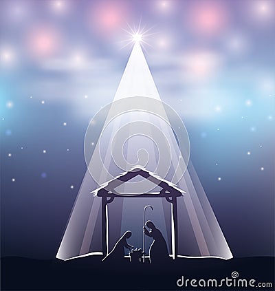 Cute holy family in stable manger characters Vector Illustration