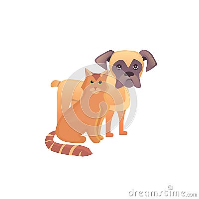 Cute home pets. Cartoon cat and dog. Best friends illustration Vector Illustration