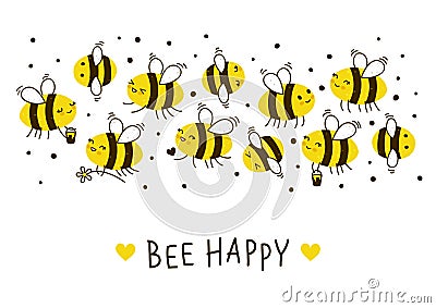 Cute honey bees border for Your design Vector Illustration