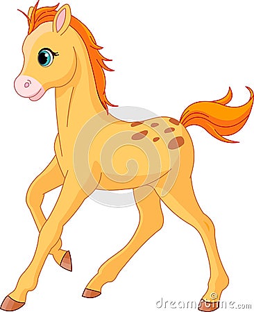 Cute Horse foal running Vector Illustration