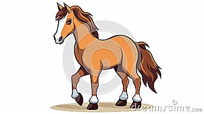 Cute horse on white background, full body. Simple image, cartoon style. Copy space. Stock Photo