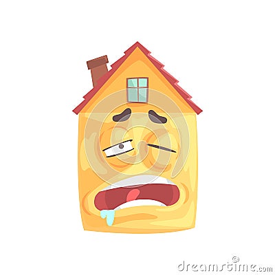 Cute house cartoon character sleeping, funny facial expression emoticon vector illustration Vector Illustration