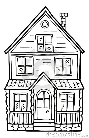 Cute house in hand drawn style. Cozy doodle home Vector Illustration