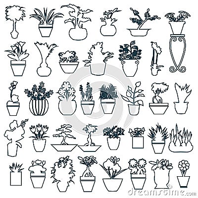 Cute house plants in pots hand-drawing Vector Illustration