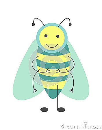 Cute hoverfly with long antennae and striped body Vector Illustration