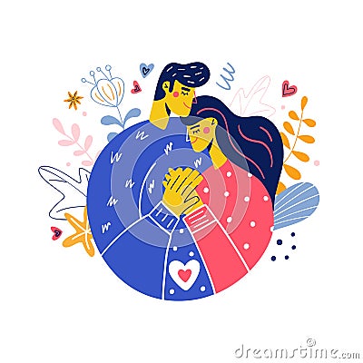 Cute hugging couple in love valentine day Vector Illustration