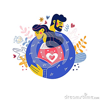 Cute hugging couple in love valentine day Vector Illustration