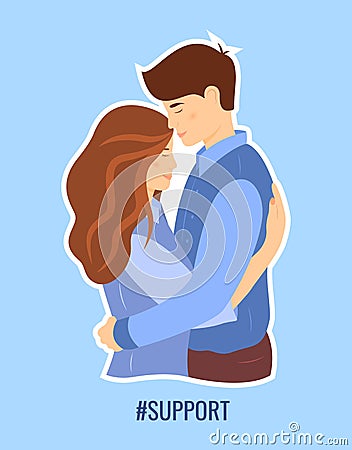 Cute hugs and support concept. A happy young couple. Man and woman hugging each other, expressing care and support Vector Illustration