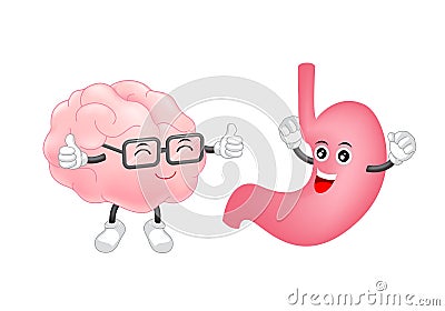 Cute human stomach and brain characters. Vector Illustration