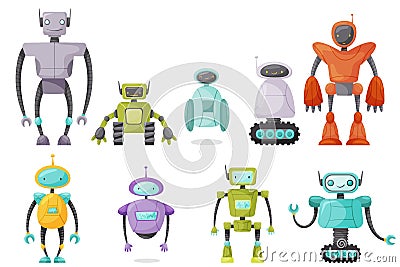 Cute Humanoid or Robot with Antenna as Artificial Intelligence Vector Set Vector Illustration