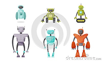 Cute Humanoid or Robot with Antenna as Artificial Intelligence Vector Set Vector Illustration