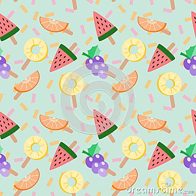 Cute ice-cream tropical fruits vector illustration. Tropical fruits seamless pattern. Summer and freshness concept. Vector Illustration