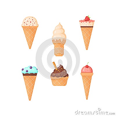 Cute ice cream vector icons in cartoon style. Vector Illustration