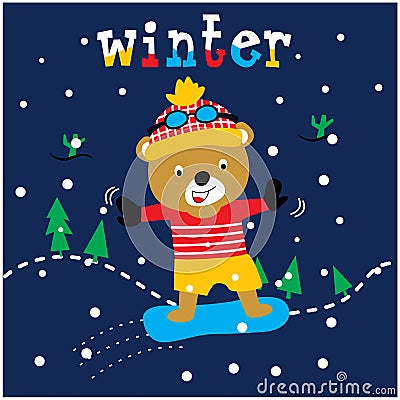 Cute ice skating bear animal cartoon vector Vector Illustration