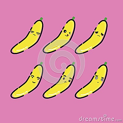 Cute banana illustrator vektor with funny expression Vector Illustration