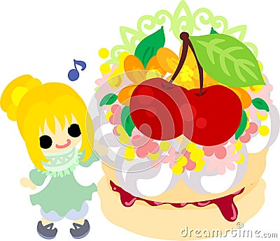 The cute illustration of cherry sweets Vector Illustration