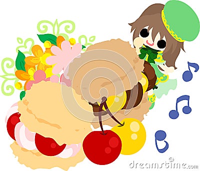 The cute illustration of cherry sweets Vector Illustration