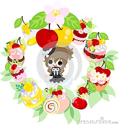 The cute illustration of cherry sweets Vector Illustration