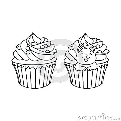 Cupcake and kitten Cartoon Illustration