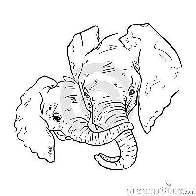 Elephant mother with her child on white background. Cute illustration of elephants Vector Illustration