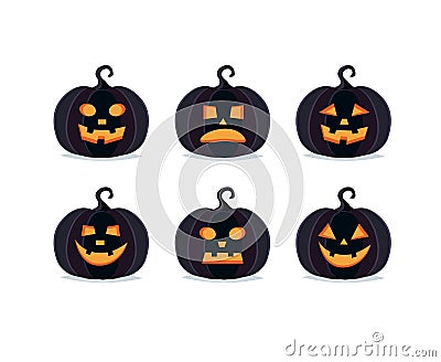 Halloween pumpkins, spooky jack o lantern collection Cartoon Illustration