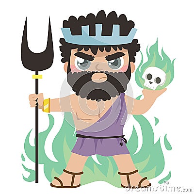 Cute illustration of Hades God of the dead and underworld. Greek God and Goddess flashcard collection. Vector Illustration