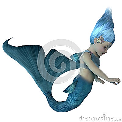 Mermaid Baby with Pearl Cartoon Illustration