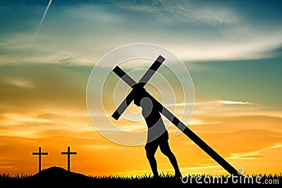 Illustration of Jesus carrying the cross Cartoon Illustration