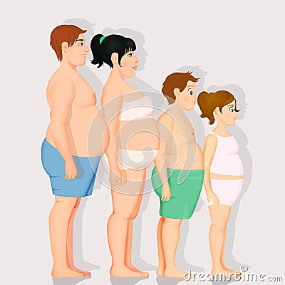 Illustration of overweight family Cartoon Illustration