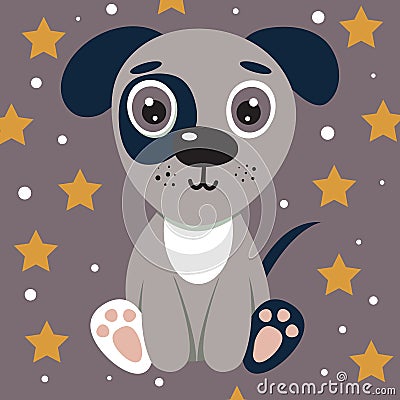 Cute illustration puppy for kids. Nursery funny dog. Vector character for print Cartoon Illustration