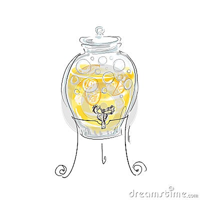 Cute illustration sketch lemonade bottle on stand Cartoon Illustration