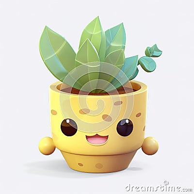 Cute illustration small plant in pot colorful color background Cartoon Illustration