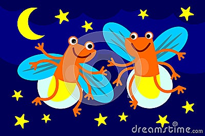 Dance of fireflies Cartoon Illustration