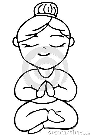 Cute illustration. Woman doing yoga, she sits cross-legged. Vector Illustration