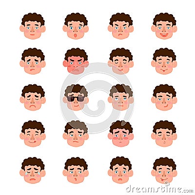 Cute illustrations set of boys with different emotions Vector Illustration