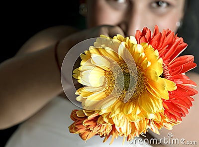 Cute indian girl with flowers Stock Photo