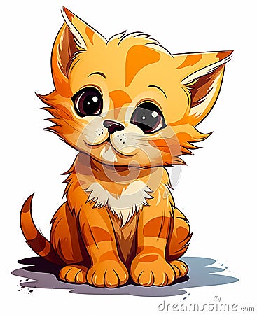 Cute inquisitive ginger kitten with big eyes. Cartoon style. Close-up. Stock Photo