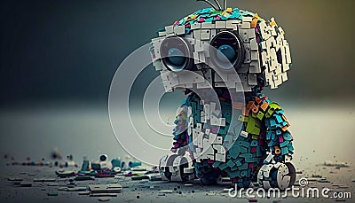 Cute introverted robot jigsaw puzzle. Generative AI Stock Photo