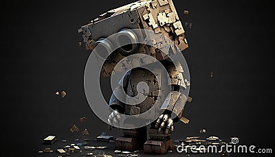 Cute introverted robot jigsaw puzzle. Generative AI Stock Photo