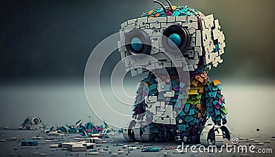 Cute introverted robot jigsaw puzzle. Generative AI Stock Photo